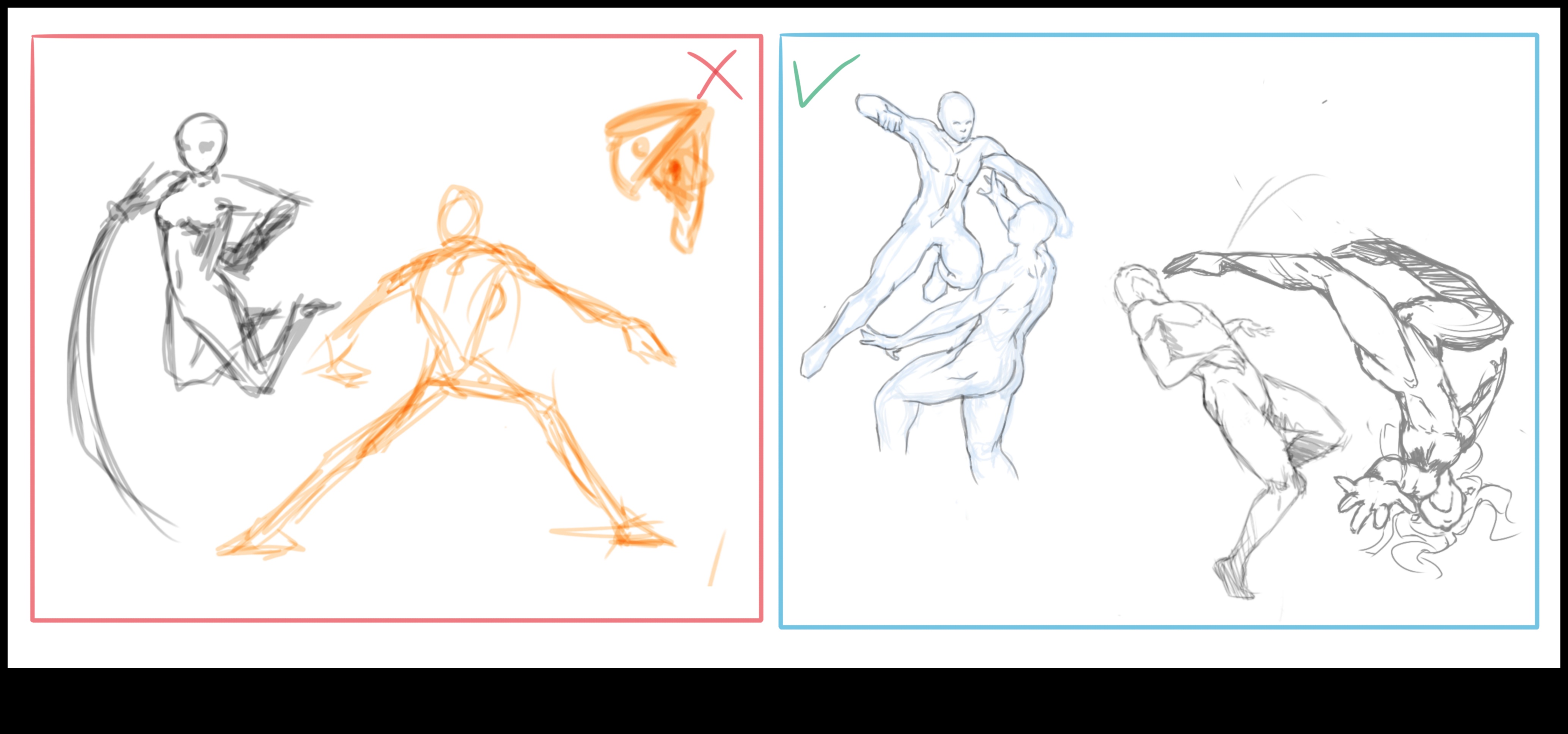 Dinamiskās pozas, veidojot kustību attēlu zīmējumos 3 Dinamiskās pozas: kustību veidošana figūru zīmējumos