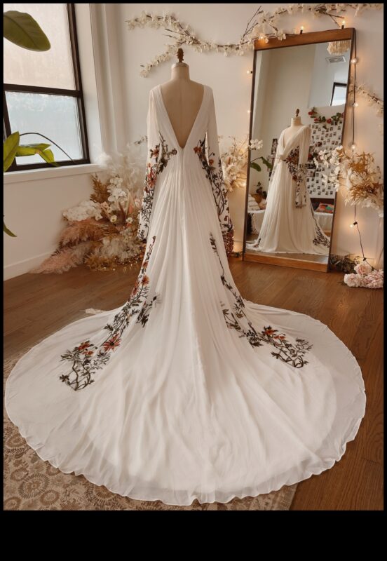 Ziedu fantāzija: Bohēmijas kāzu kleitas pilnos ziedos